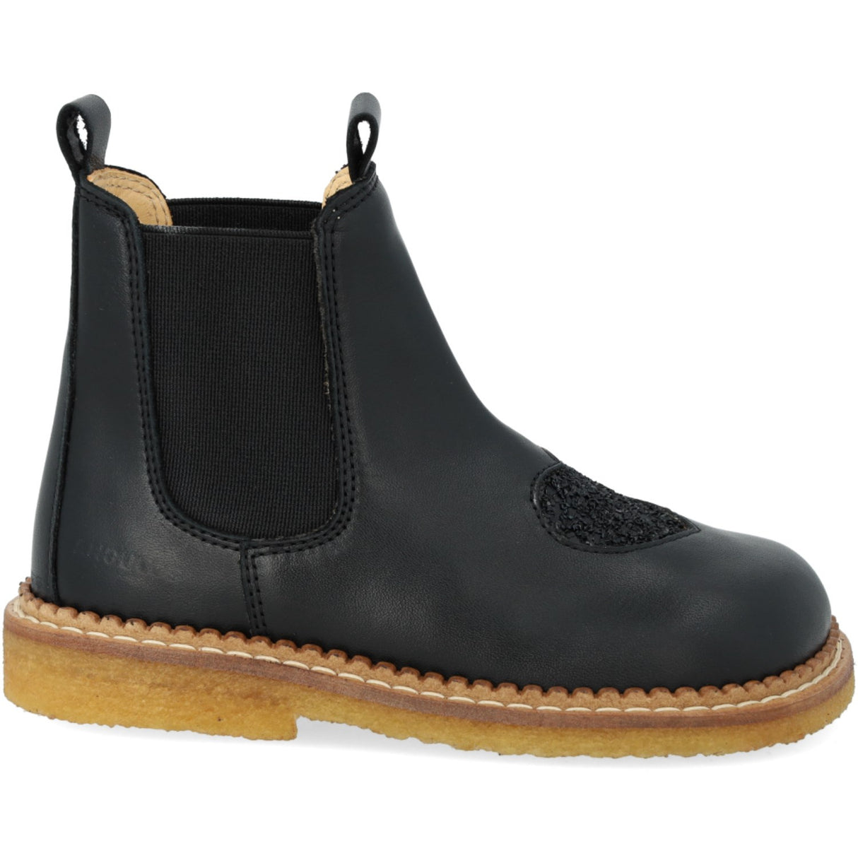 Angulus Black/Black Glitter/Black Elastic Chelsea Stövlar Med Hjerte