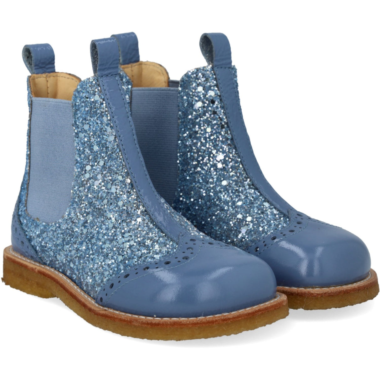 Angulus Blue Daisy/Blue Ice/Blue Elastic Chelsea Stövlar Med Glitter Og Brogues Detaljer
