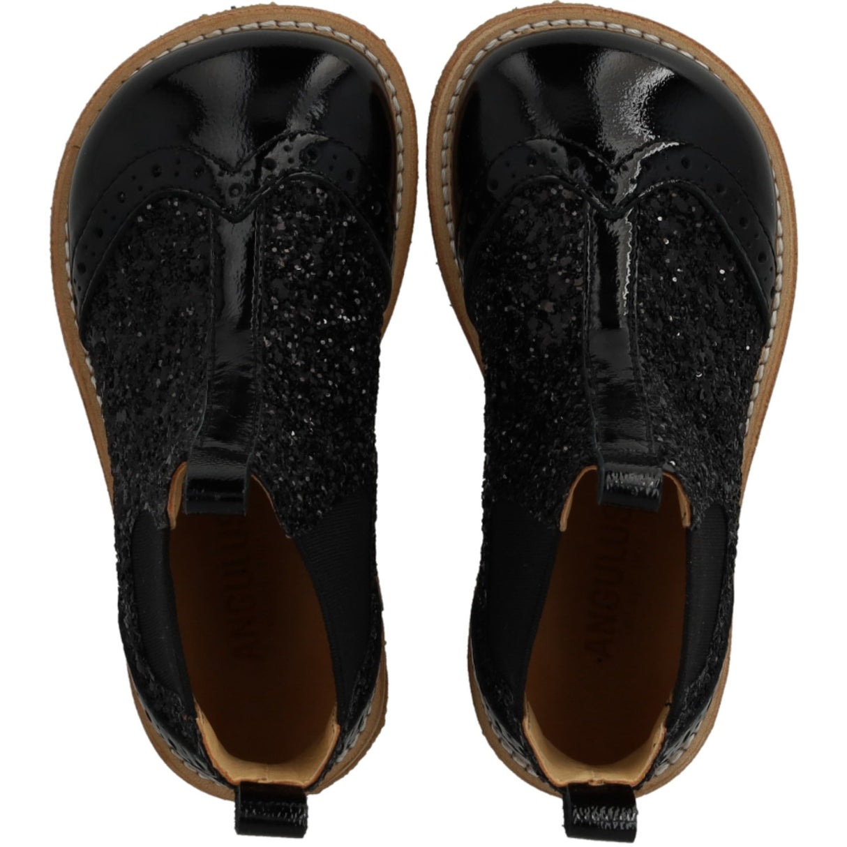 Angulus Black/Black Glitter/Black Elastic Chelsea Stövlar Med Glitter Og Brogues Detaljer