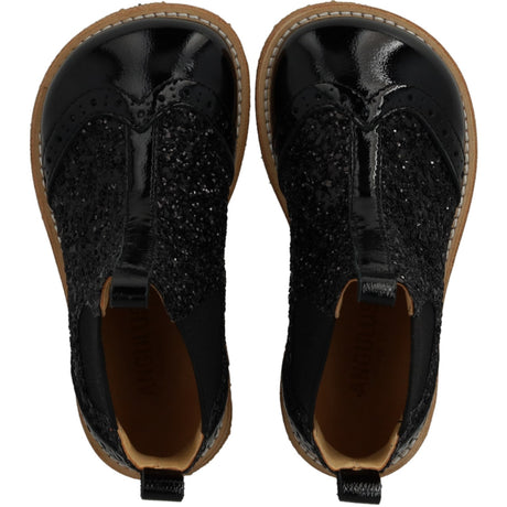 Angulus Black/Black Glitter/Black Elastic Chelsea Stövlar Med Glitter Og Brogues Detaljer