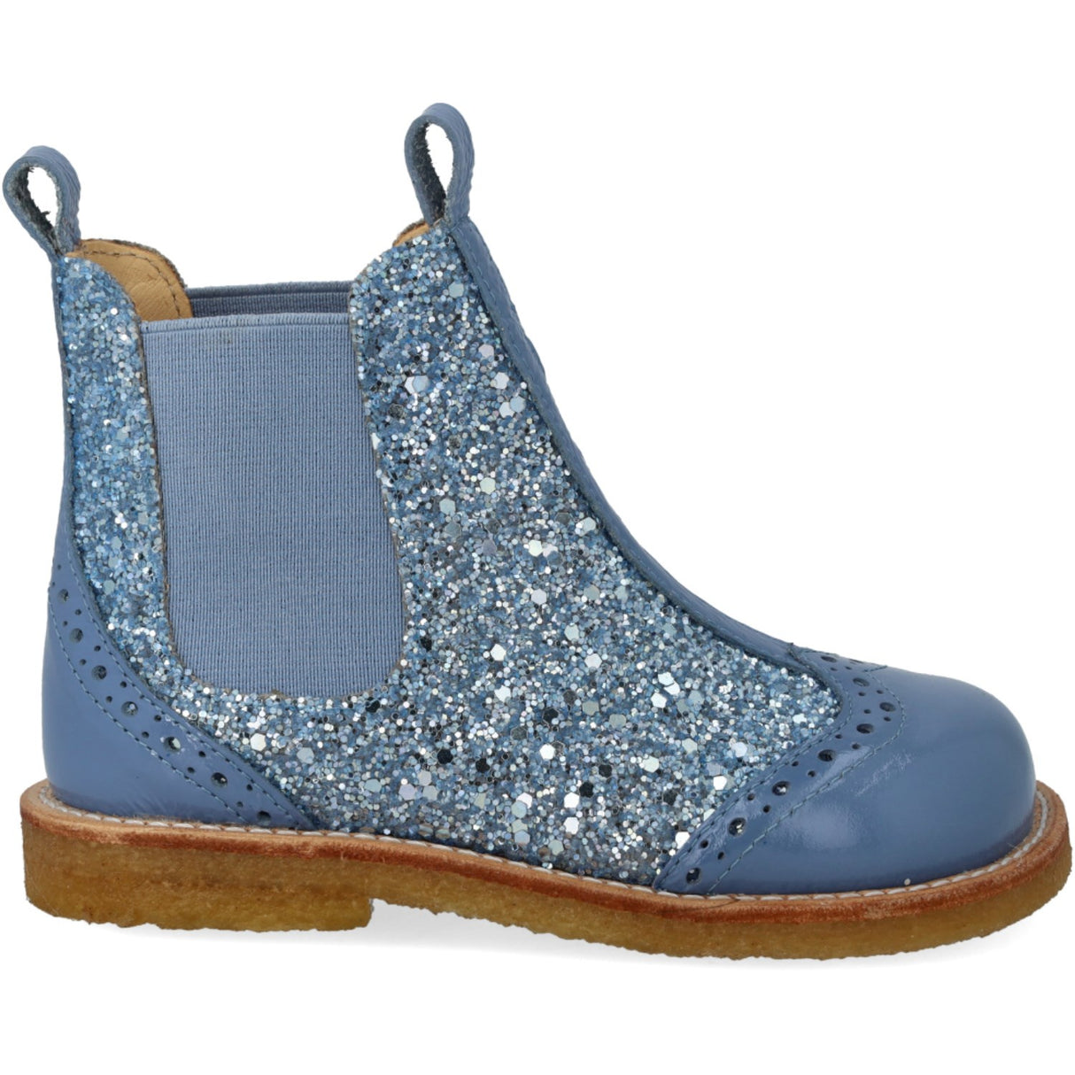 Angulus Blue Daisy/Blue Ice/Blue Elastic Chelsea Stövlar Med Glitter Og Brogues Detaljer