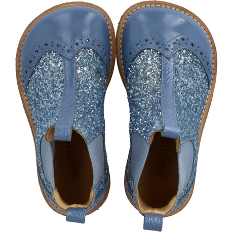 Angulus Blue Daisy/Blue Ice/Blue Elastic Chelsea Stövlar Med Glitter Og Brogues Detaljer