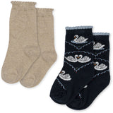 Konges Sløjd Navy/Off White 2 Pack Jacquard Swan Strumpor