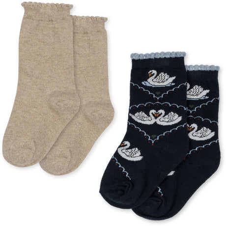 Konges Sløjd Navy/Off White 2 Pack Jacquard Swan Strumpor