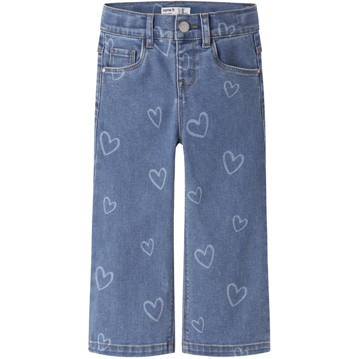 Name It Medium Blue Denim Heart Nmfrose Wide Aop Jeans 4044-On Noos