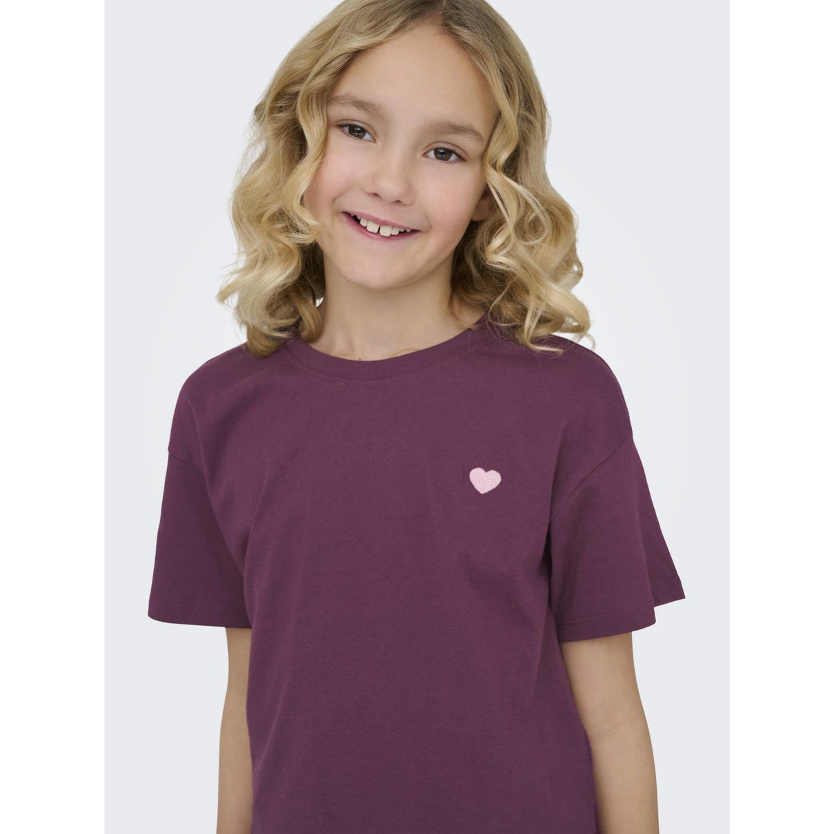 kids ONLY Mauve Wine Heart Emb/Sea Pink Kogmaiken Life Cropheart Ss Topp Jrs Noos