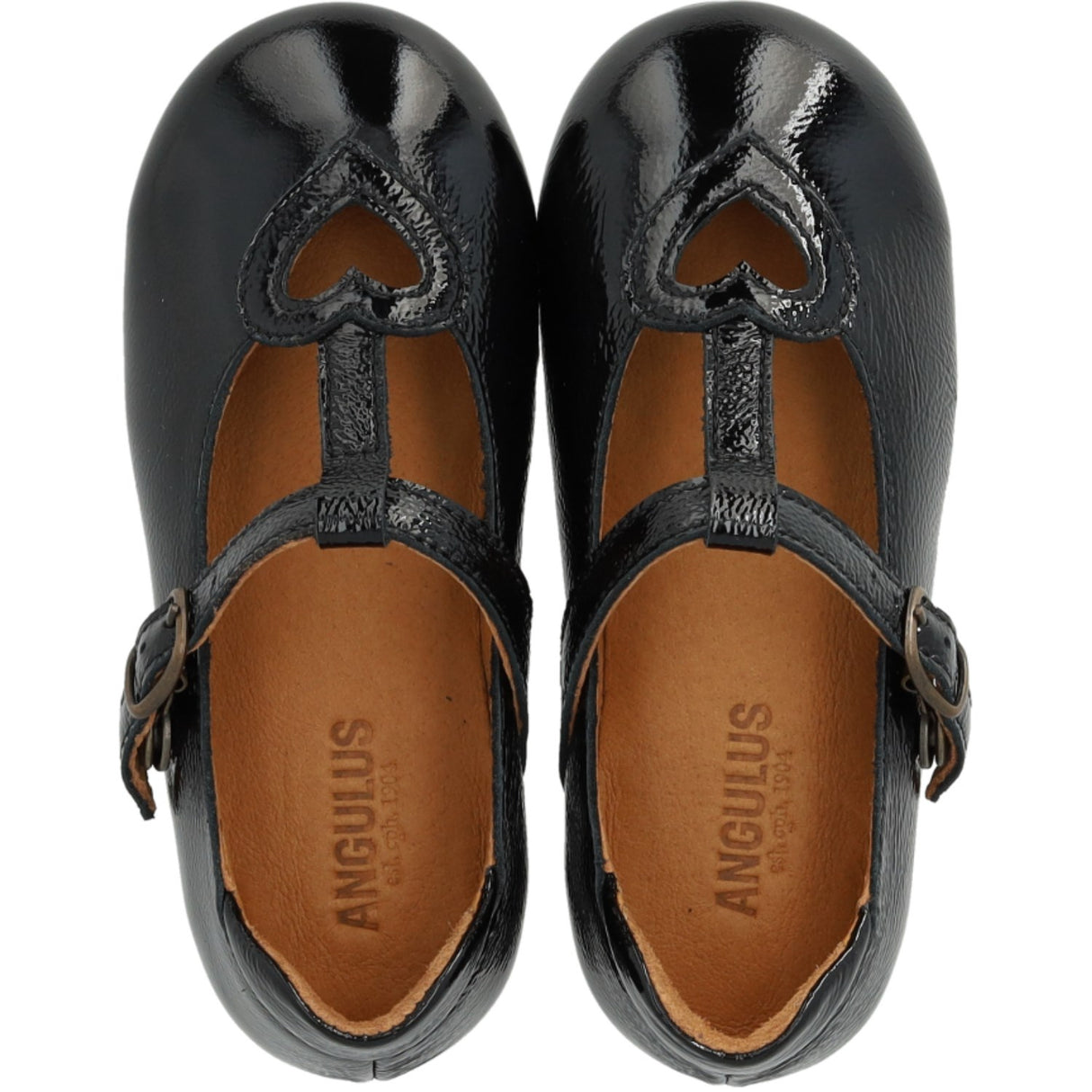 Angulus Black T-Bar Ballerinaskor Med Cut-Out Hjerte