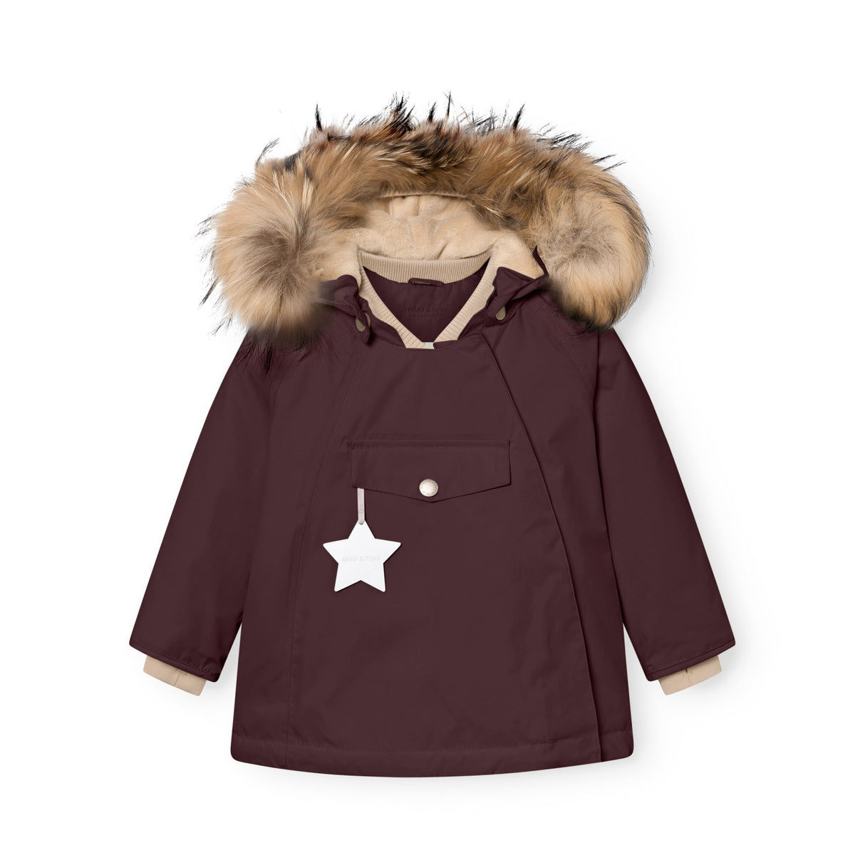 Mini A Ture Fudge Aubergine Matwang Fleece Lined Winter Jacka Fur. Grs
