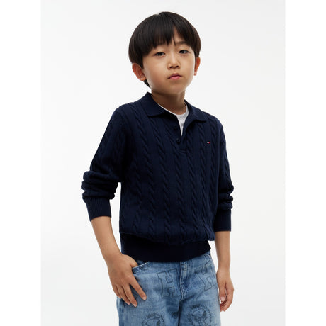 Tommy Hilfiger Dark Blue-Blue Bomull Cable Pikétröja Sweater