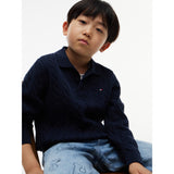Tommy Hilfiger Dark Blue-Blue Bomull Cable Pikétröja Sweater