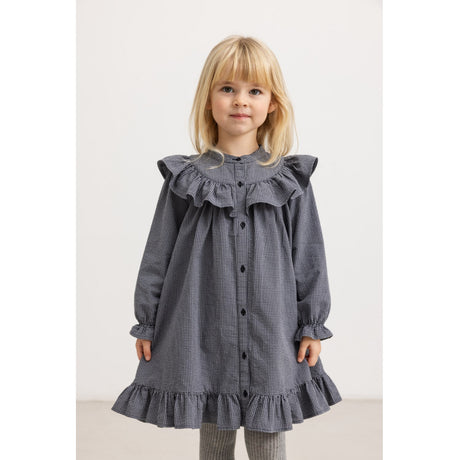 MarMar Cotton Seersucker Pigeon Blue Check Dalina Klänning