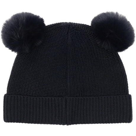 Huttelihut Dark Navy Beanie Ull Stickad Pompoms