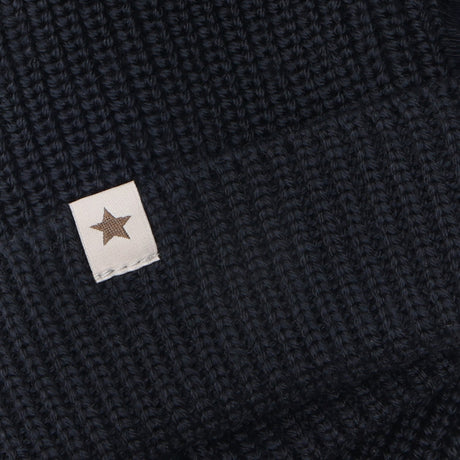 Huttelihut Dark Navy Beanie Ull Stickad Pompoms