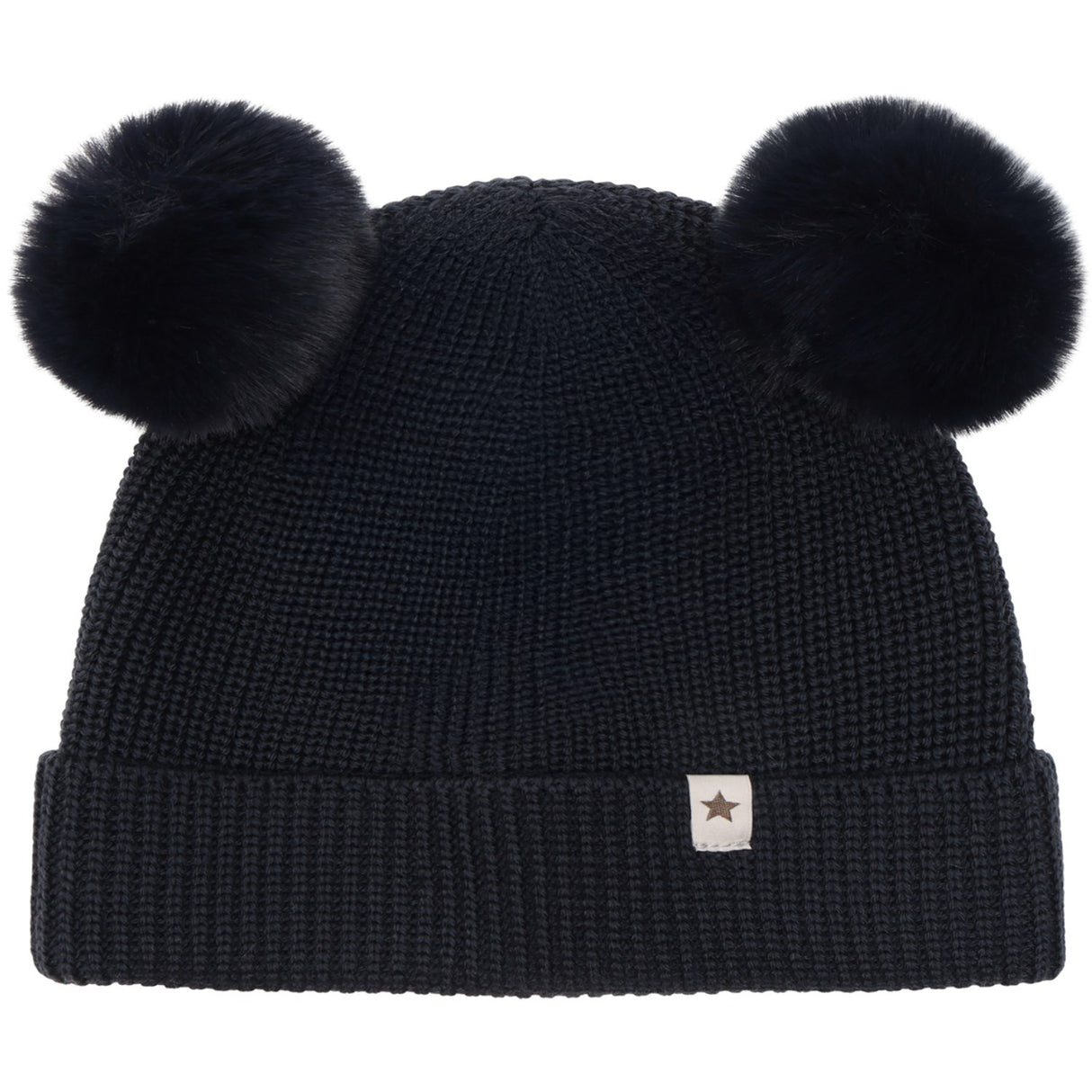 Huttelihut Dark Navy Beanie Ull Stickad Pompoms