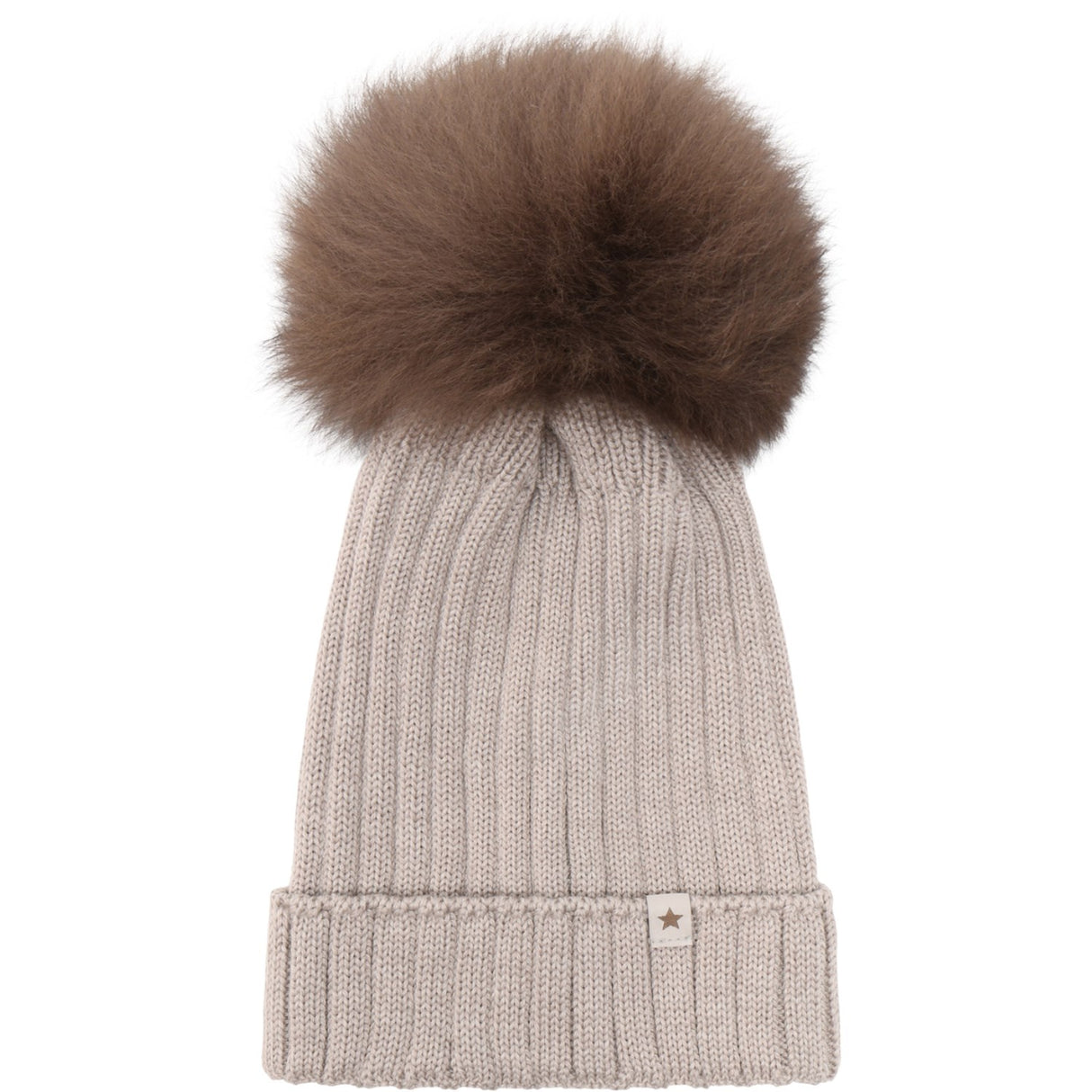 Huttelihut Camel Melange Mössa Stickad Alpaca Pompom