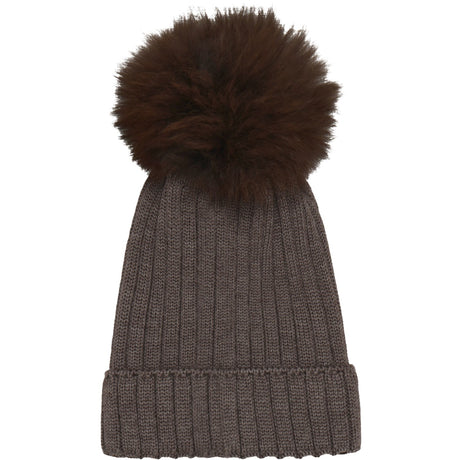 Huttelihut Brown Melange Mössa Stickad Alpaca Pompom