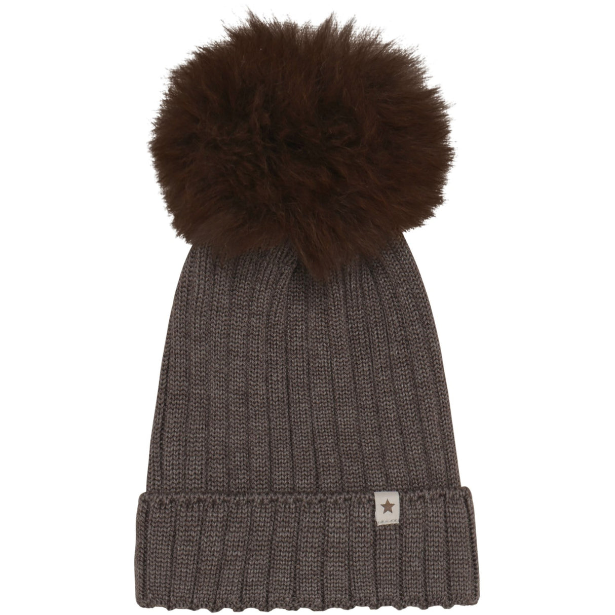 Huttelihut Brown Melange Mössa Stickad Alpaca Pompom