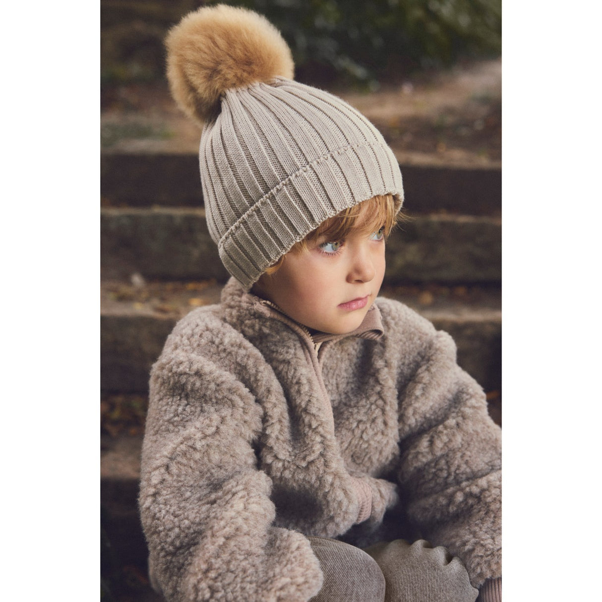 Huttelihut Camel Melange Mössa Stickad Alpaca Pompom