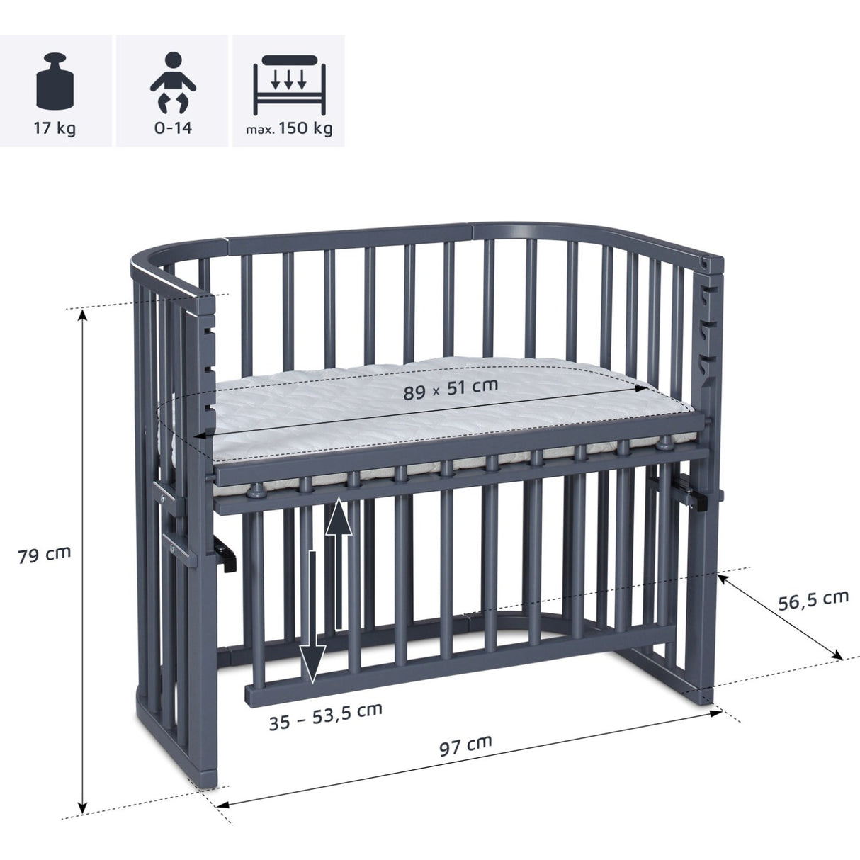 babybay® Grey Varnished Maxi Comfort Plus Co-sleeper