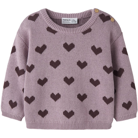 Name It Mauve Shadows Hearts In Catawba Grape Nbfoana Ls Stickad Låda