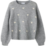 Name It Grey Melange Hearts In Birch Nkfogusse Ls Stickad