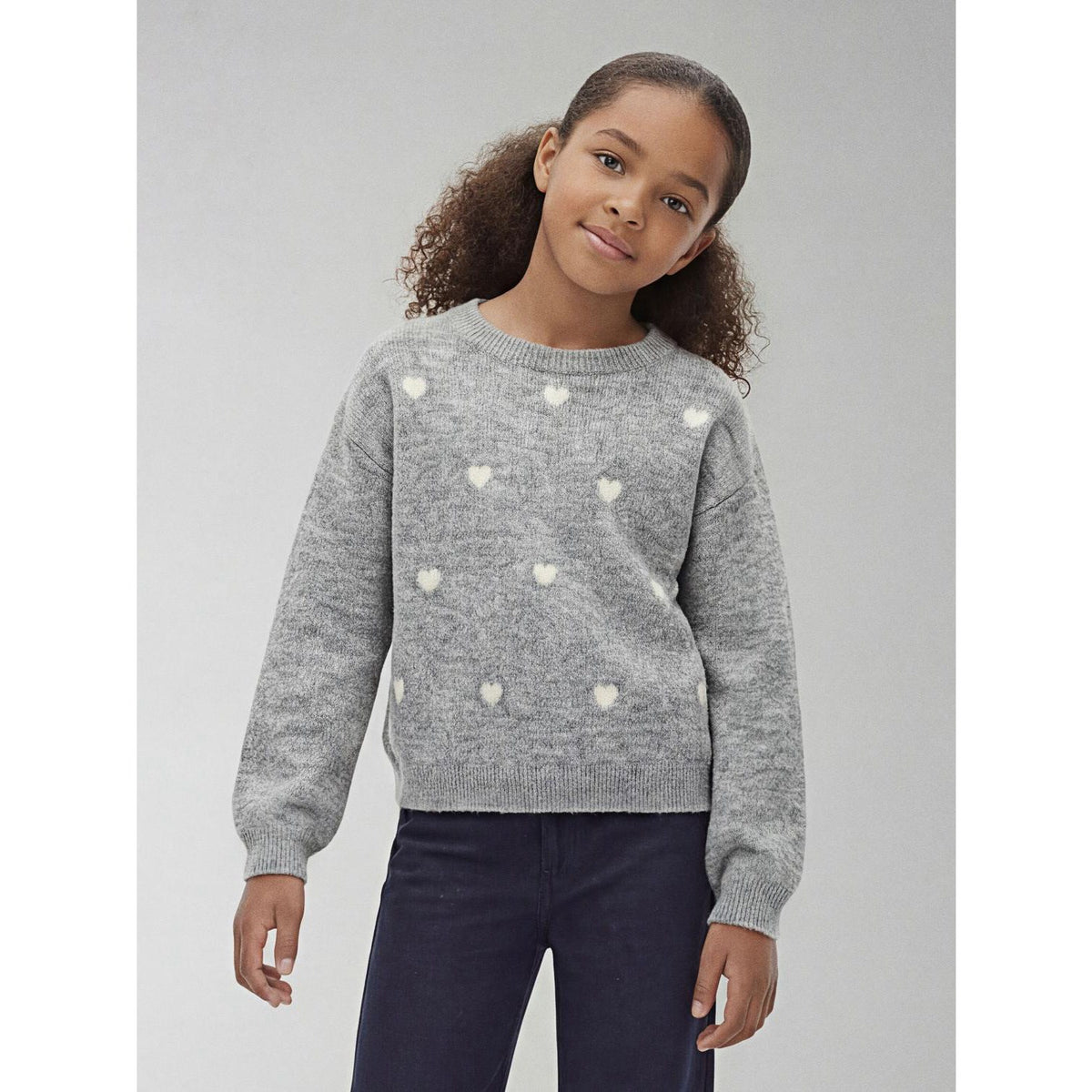 Name It Grey Melange Hearts In Birch Nkfogusse Ls Stickad
