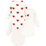 Petit Bateau Hearts/White Långärmad Body 3-pack