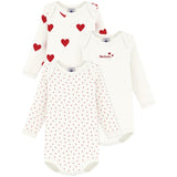 Petit Bateau Hearts/White Långärmad Body 3-pack