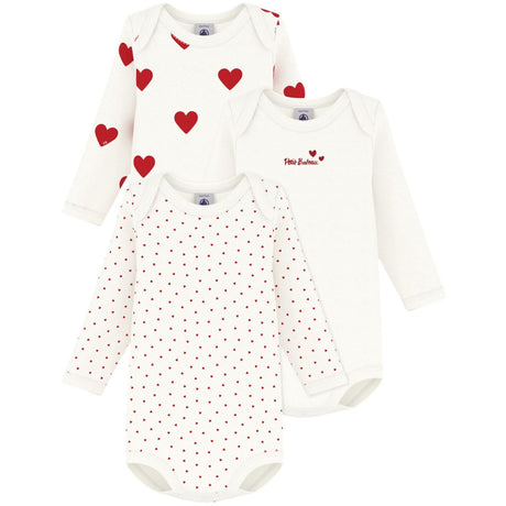 Petit Bateau Hearts/White Långärmad Body 3-pack