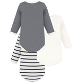 Petit Bateau Navy/White Långärmad Bodysuit 3-pack