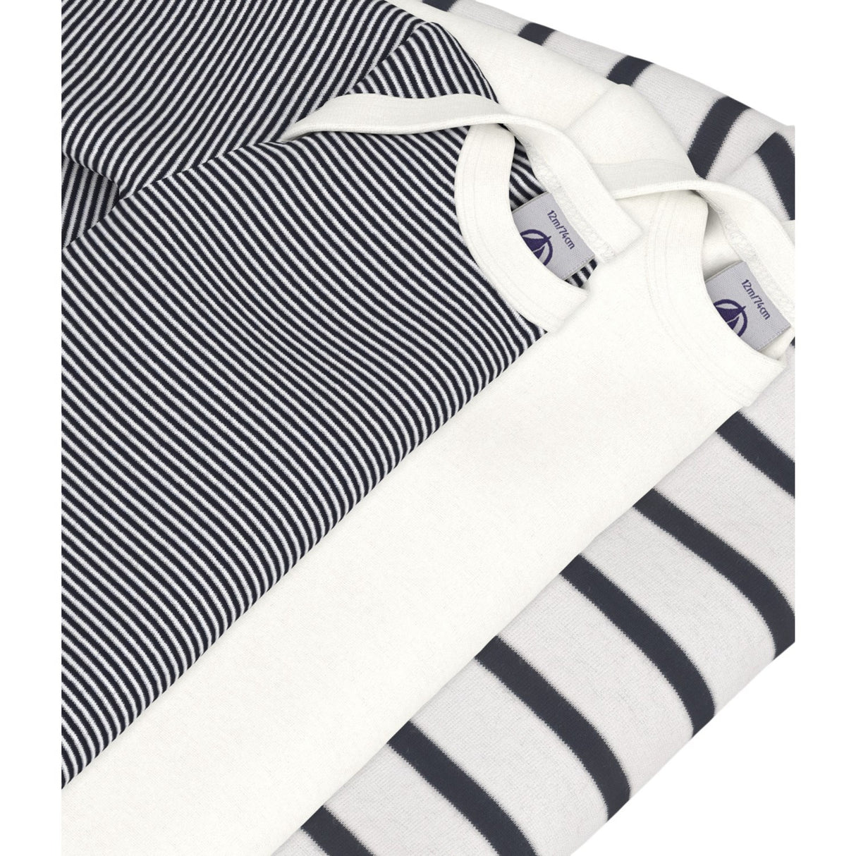 Petit Bateau Navy/White Långärmad Bodysuit 3-pack