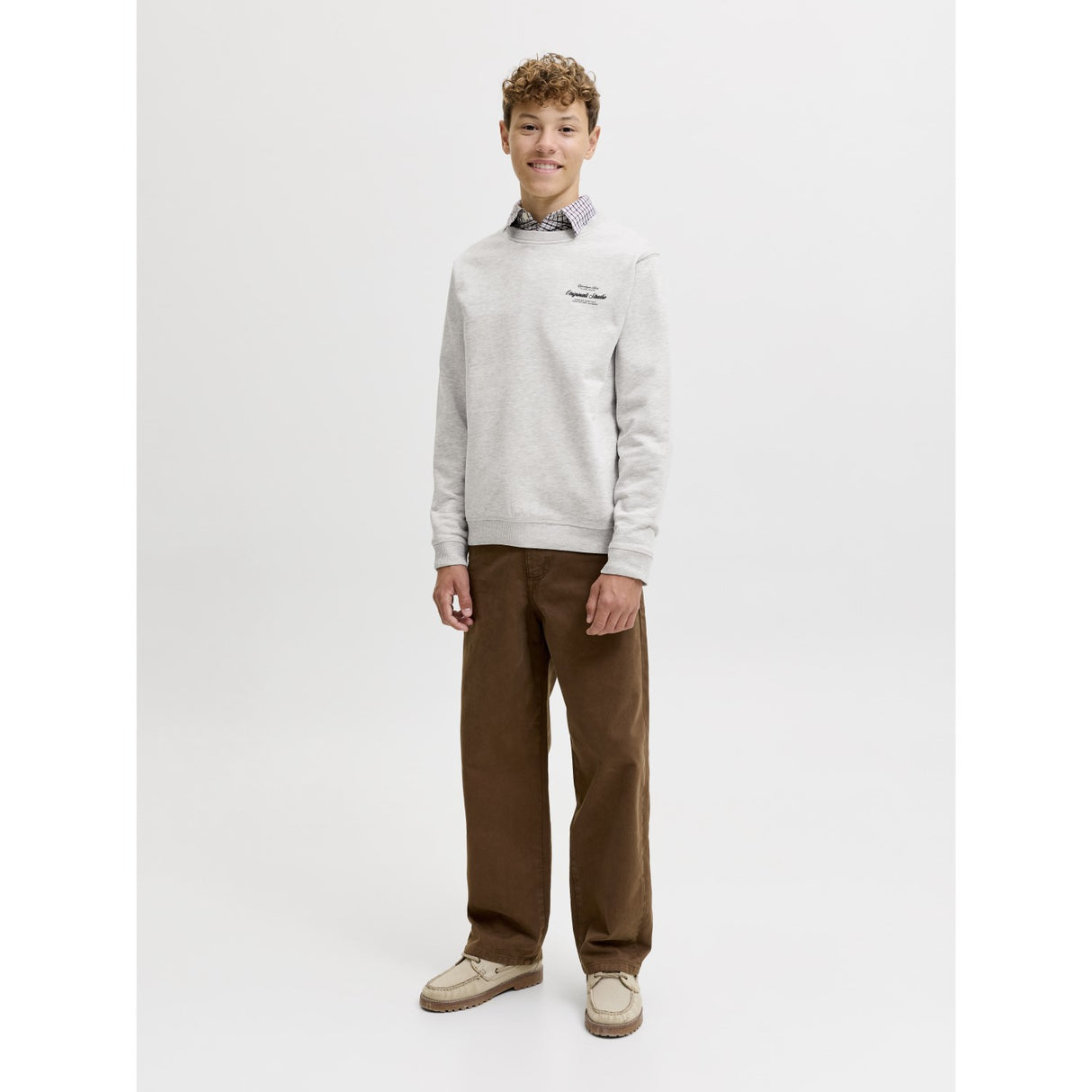 Jack & Jones Junior White Melange Jornorrebro Typo Back Sweat Cn Jnr