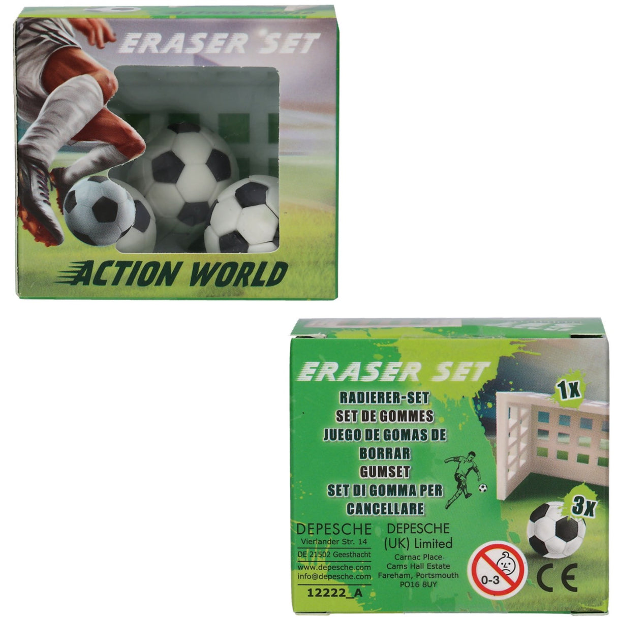 Dino World + Action Football Eraser Sett