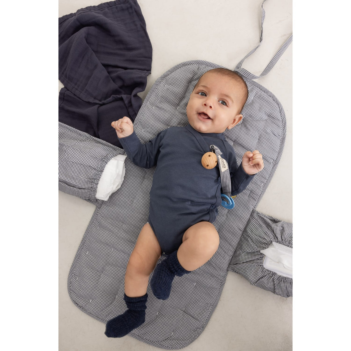 MarMar Crispy Poplin Acc Blue Check Alo Napp Clip