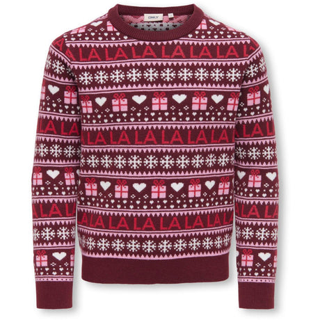 kids ONLY Cabernet Salsa/Sea Pink/Cloud Dancer Kogxmas Present Ls O-Neck Box Knt