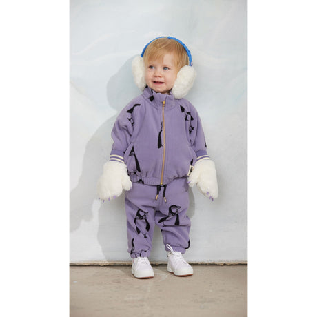 Mini Rodini Purple Penguin AOP Fleece Jacka