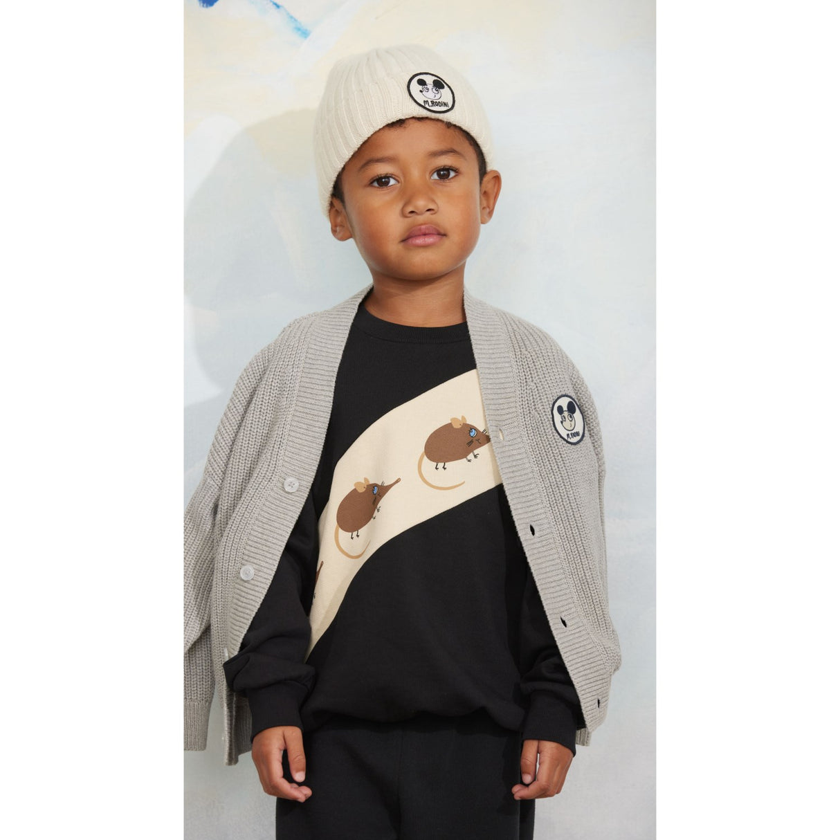 Mini Rodini Grey Melange Ritzratz Patch Stickad Cardigan