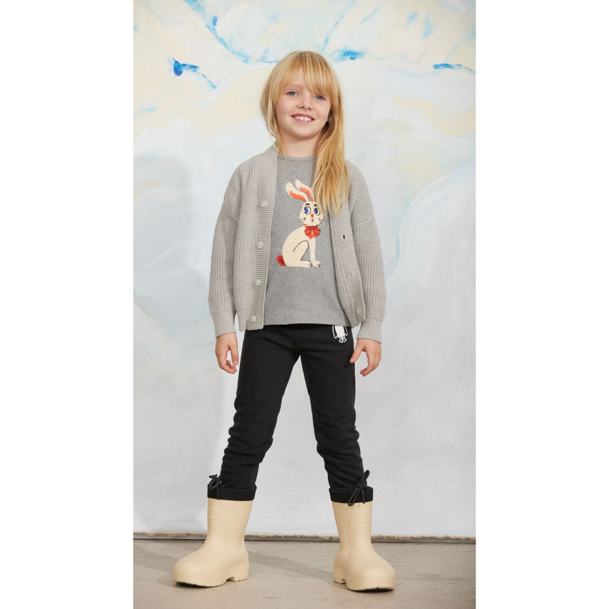 Mini Rodini Grey Melange Ritzratz Patch Stickad Cardigan