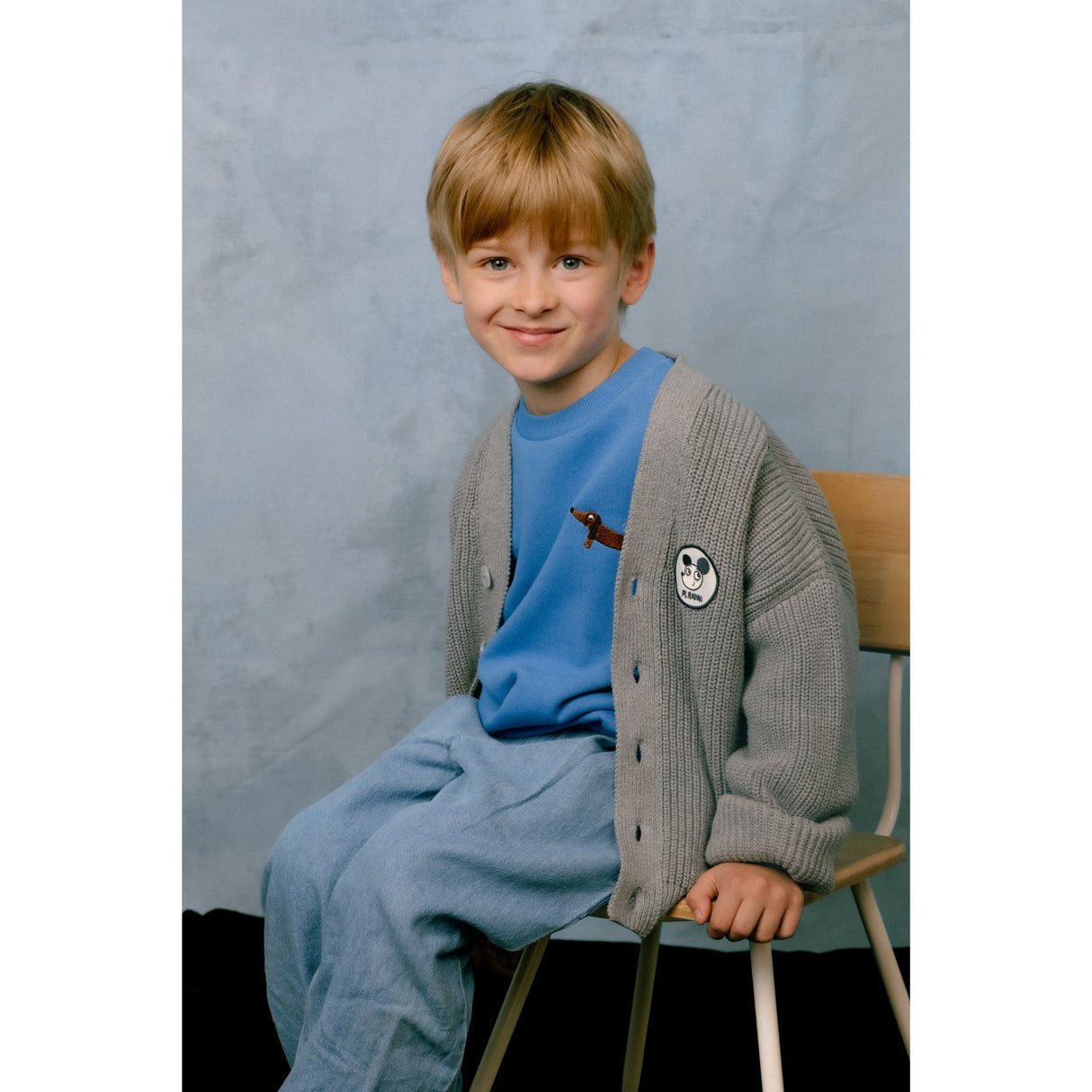 Mini Rodini Grey Melange Ritzratz Patch Stickad Cardigan