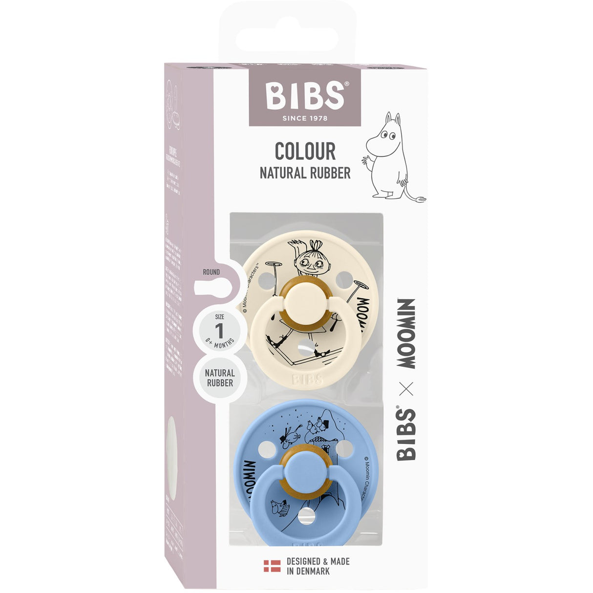 Bibs Ivory / Sky Blue X Moomins Napp Colour Mymble 2-Pack Latex