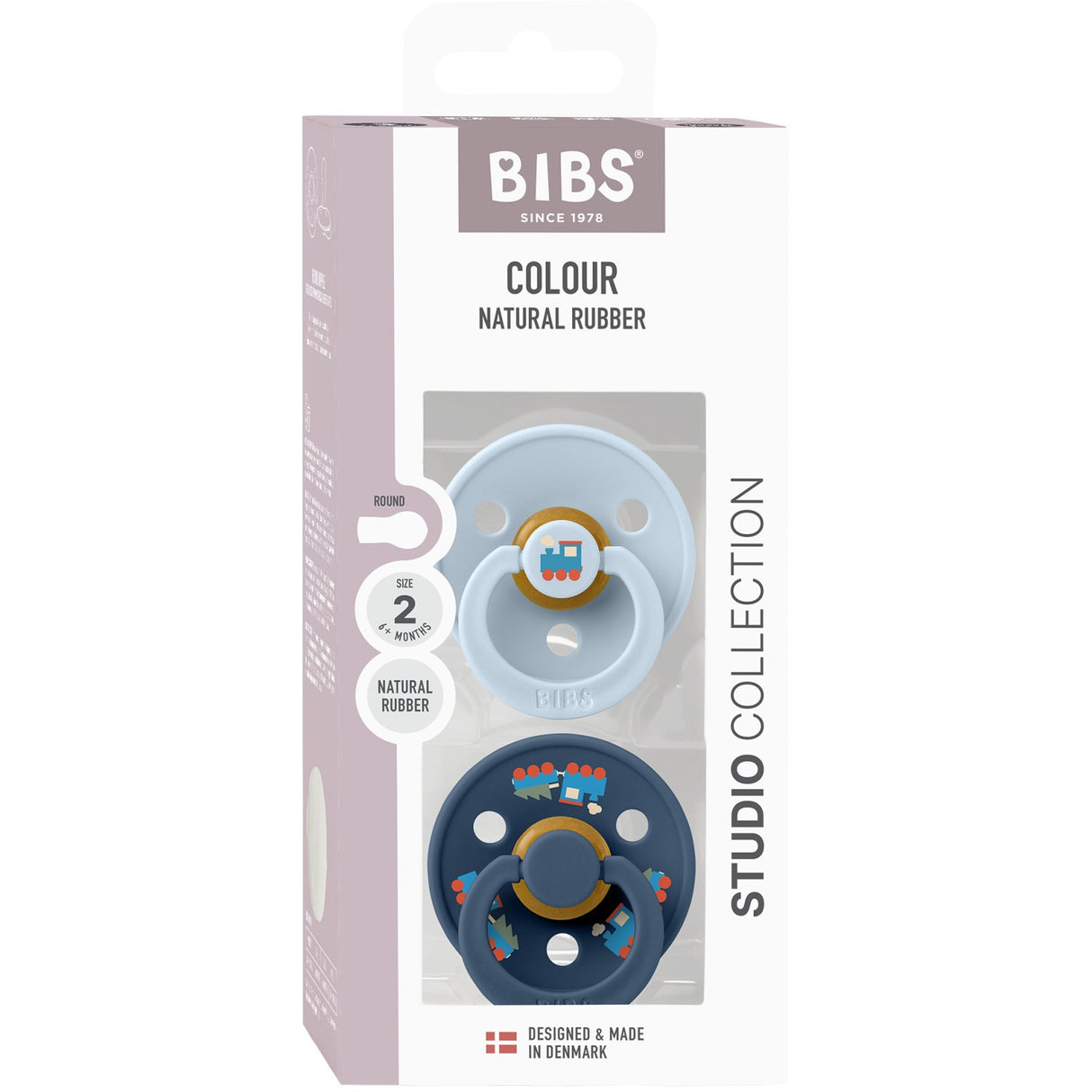 Bibs Baby Blue / Steel Blue Napp Colour Holiday Train 2-Pack Latex