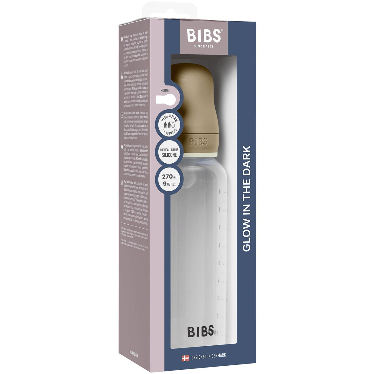 Bibs Vanilla GLOW Baby Flaska Round Silikon 1-Pack 270 Ml Medium Flow