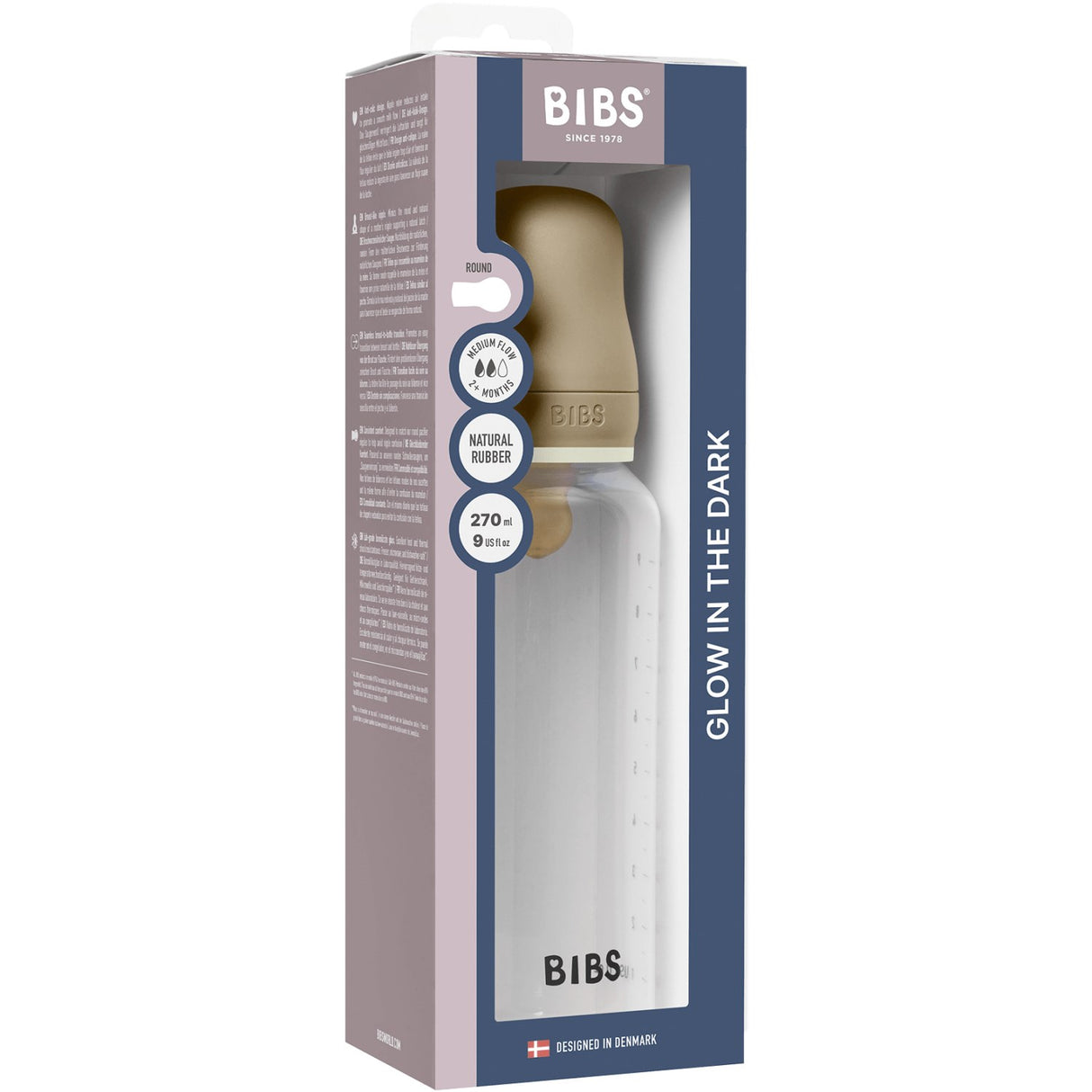 Bibs Vanilla GLOW Baby Flaska Round Latex 1-Pack 270 Ml Medium Flow