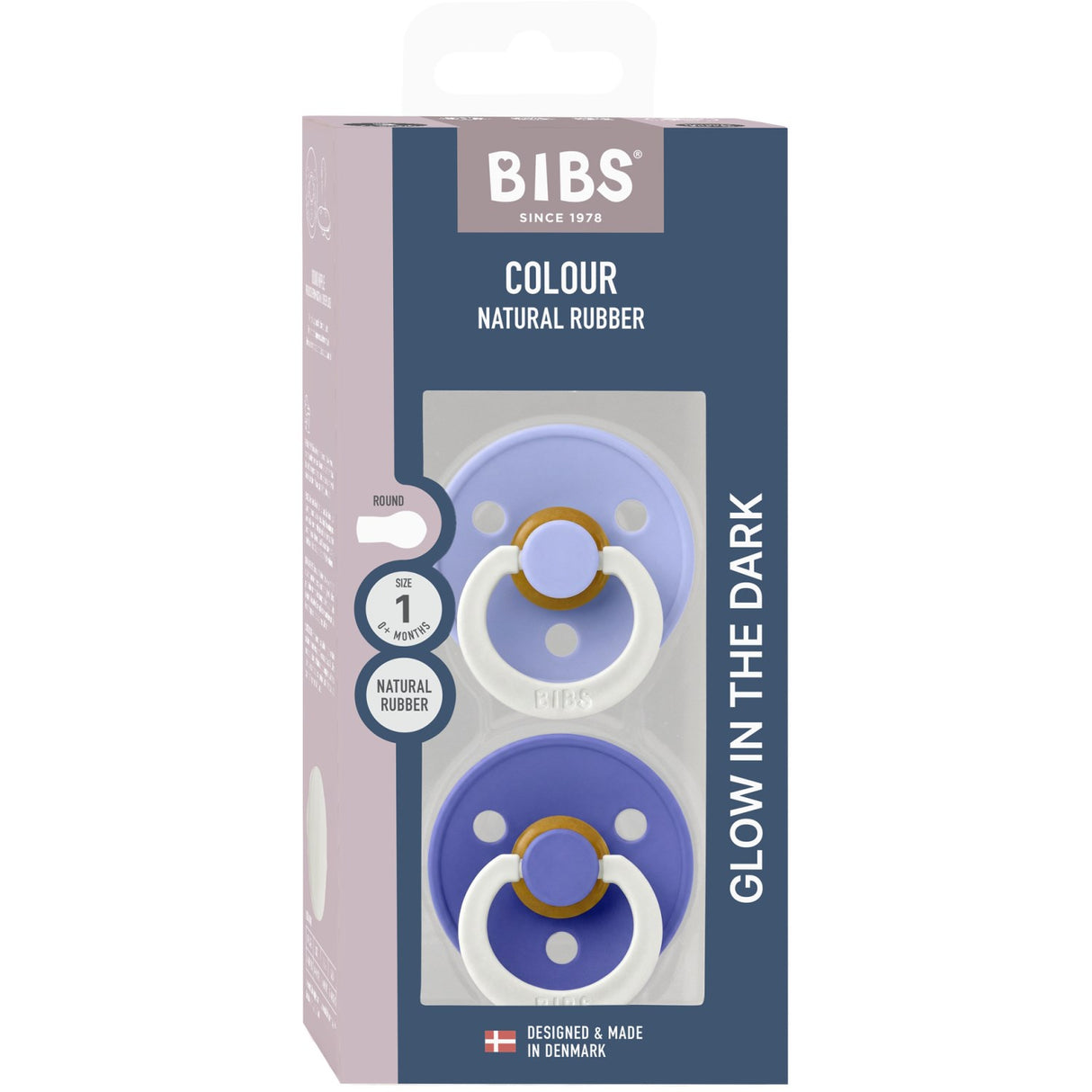 Bibs Hush GLOW / Grape GLOW Napp Colour 2-Pack Latex