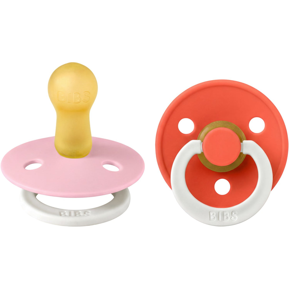 Bibs Baby Pink GLOW / Tango GLOW Napp Colour 2-Pack Latex