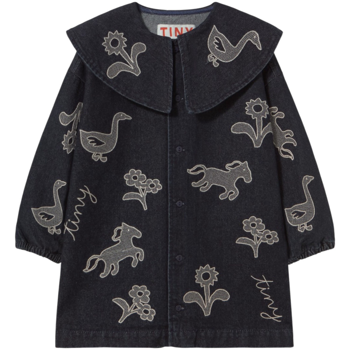 TinyCottons Denim Dark Wash 1 Horses & Flowers Denim Klänning