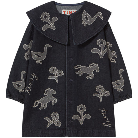 TinyCottons Denim Dark Wash 1 Horses & Flowers Denim Klänning