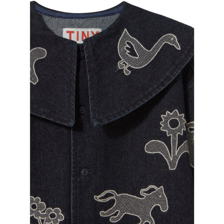 TinyCottons Denim Dark Wash 1 Horses & Flowers Denim Klänning