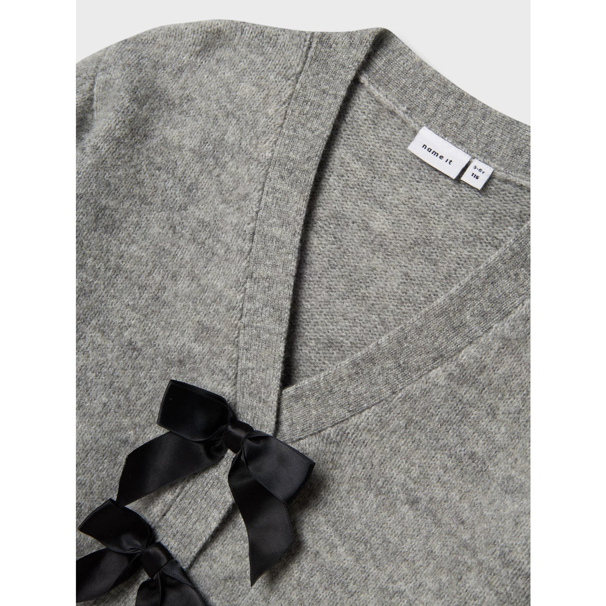 Name It Grey Melange Black Bow Nkfrina Ls Stickad Card Noos