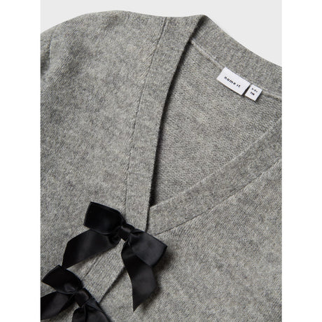 Name It Grey Melange Black Bow Nkfrina Ls Stickad Card Noos